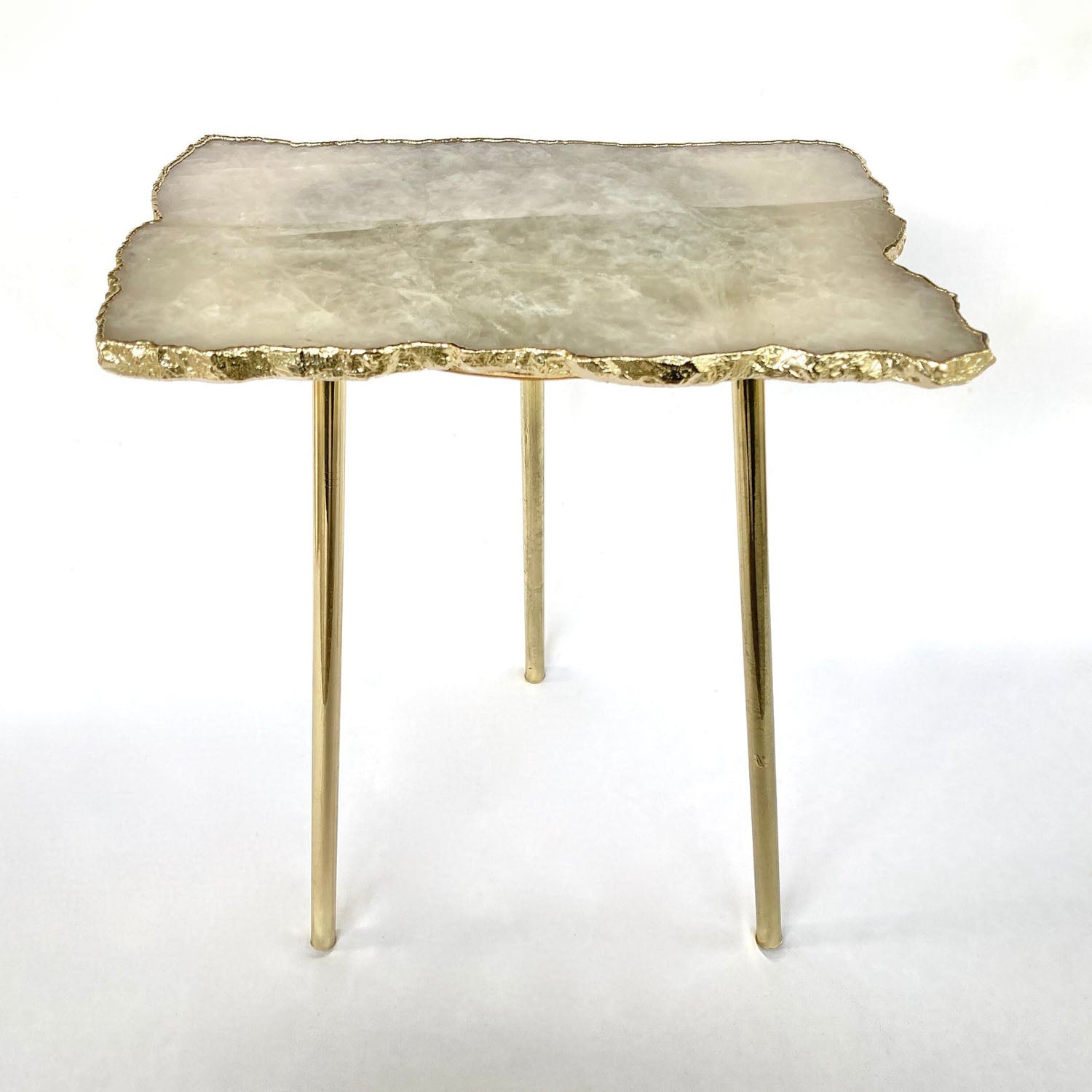 White Agate/Crystal/Gemstone/Quartz Organic Edge Side/Drink/Coffee Table