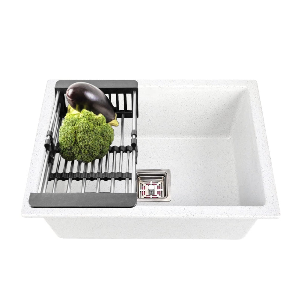 Fossa 21"x18"x09" inch Quartz Single Bowl Kitchen Sink ( White Stone )