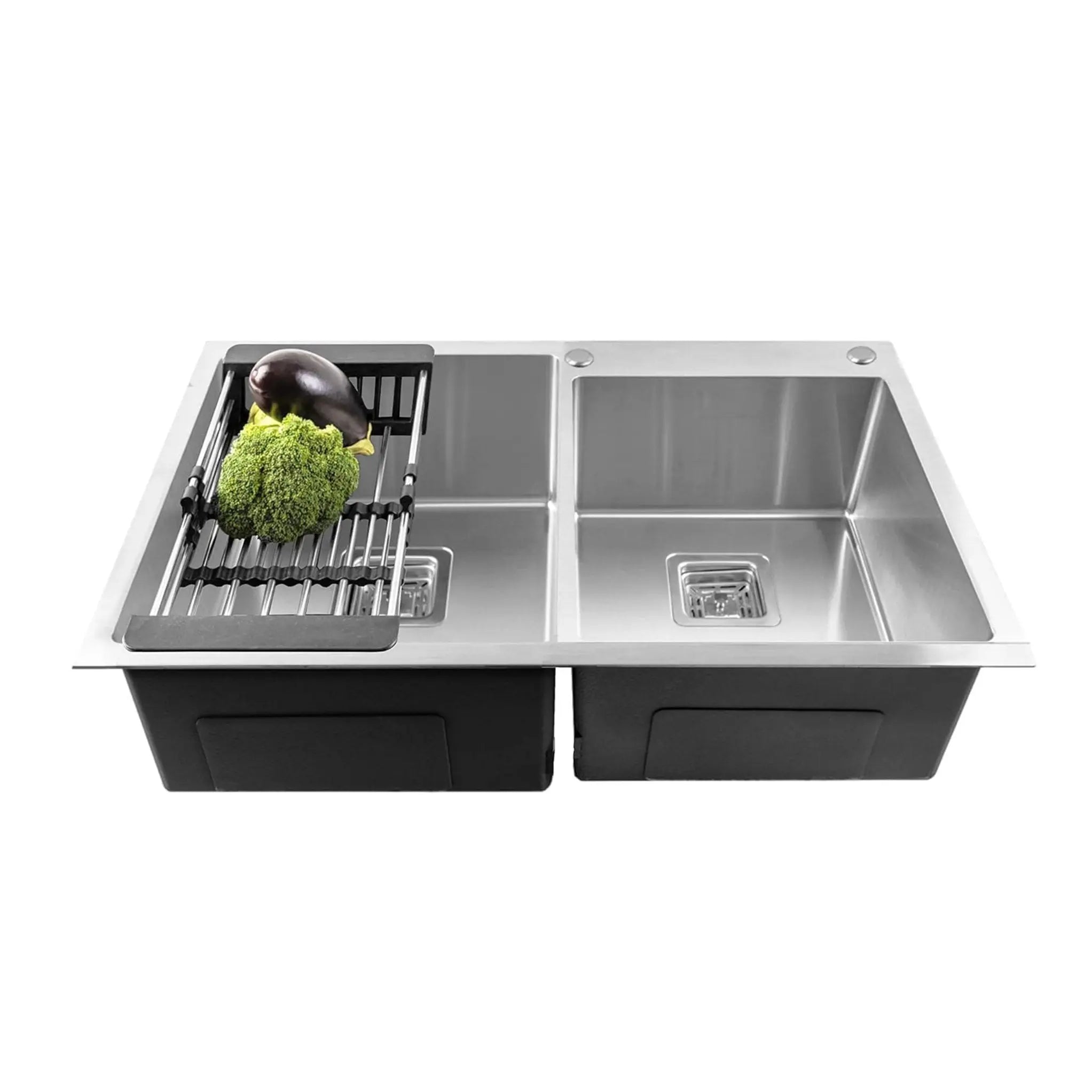 Fossa 32"x18"x10" Inch Double Bowl with Single Tap Hole Premium  Handmade Kitchen Sink Silver