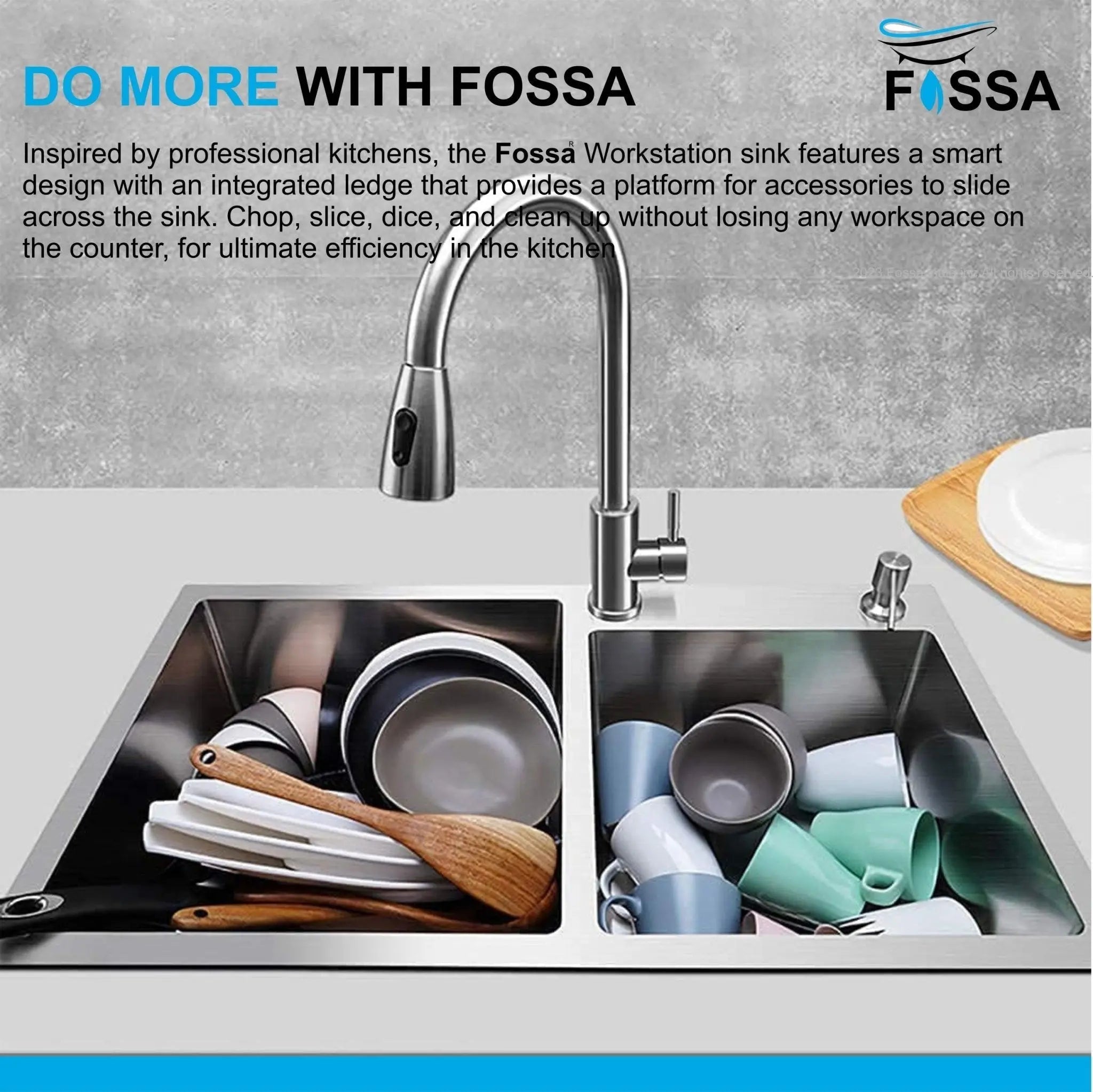 Fossa 32"x18"x10" Inch Double Bowl with Single Tap Hole Premium  Handmade Kitchen Sink Silver