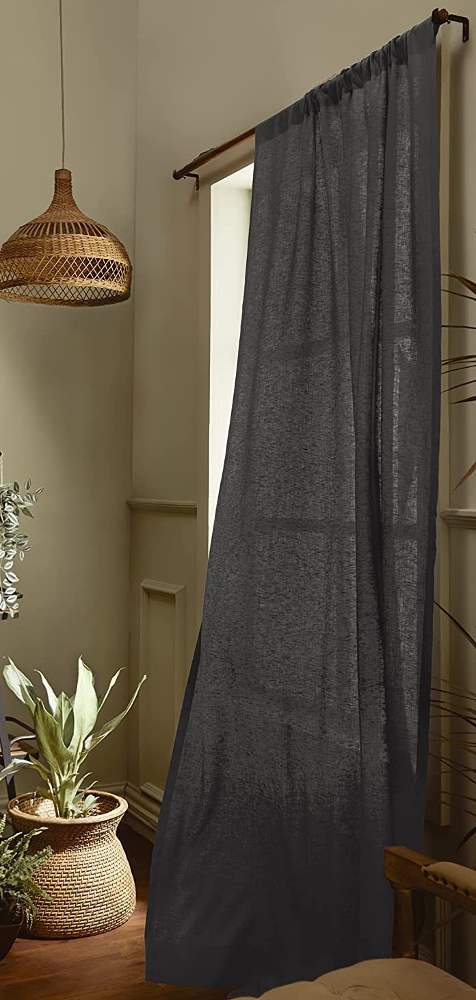 Charcoal Grey - 100% Pure Linen Curtains | Cotton Linen Mix | Two Panels | 2" Rod Pocket | Semi Sheer
