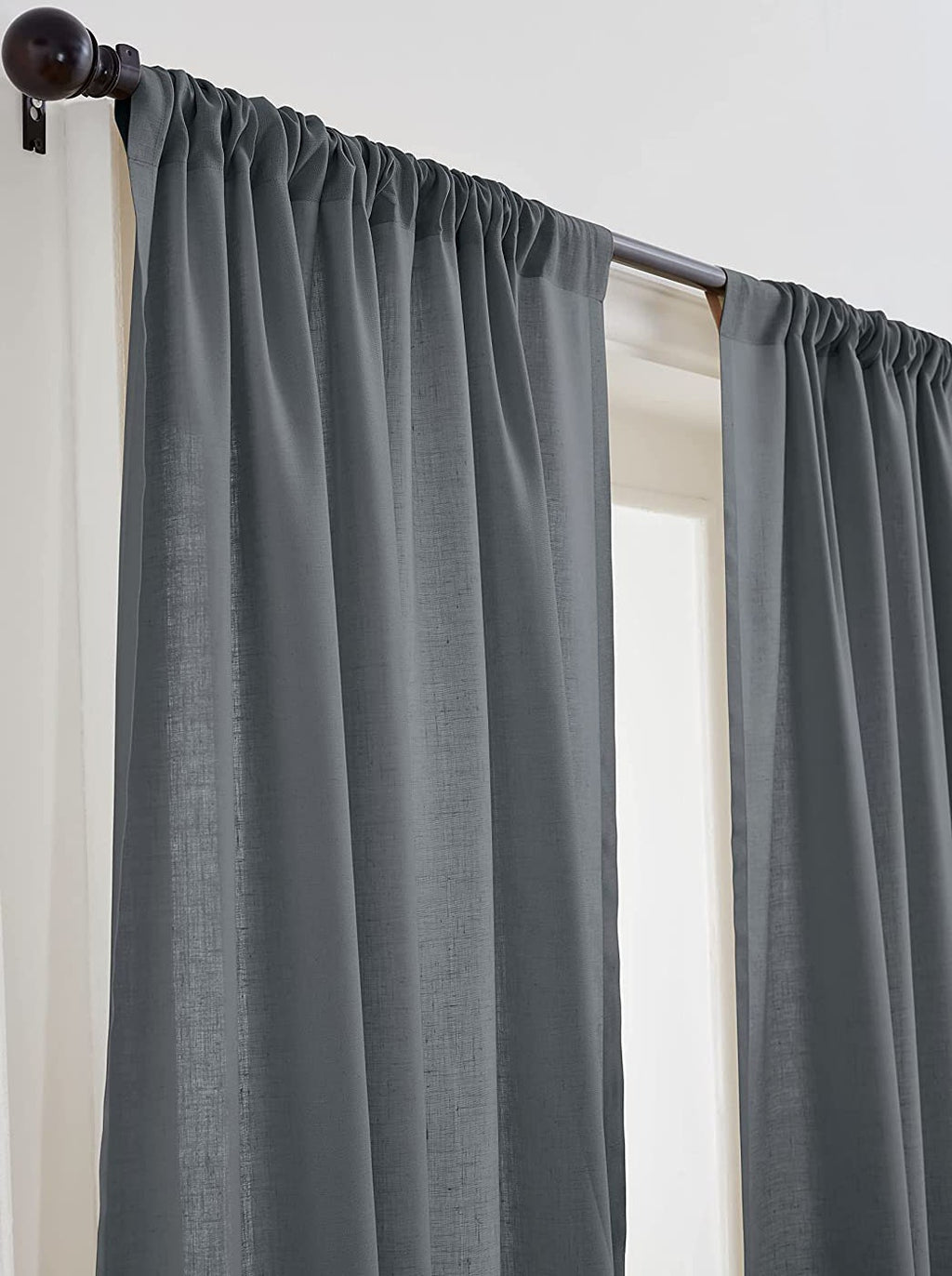 Charcoal Grey - 100% Pure Linen Curtains | Cotton Linen Mix | Two Panels | 2" Rod Pocket | Semi Sheer