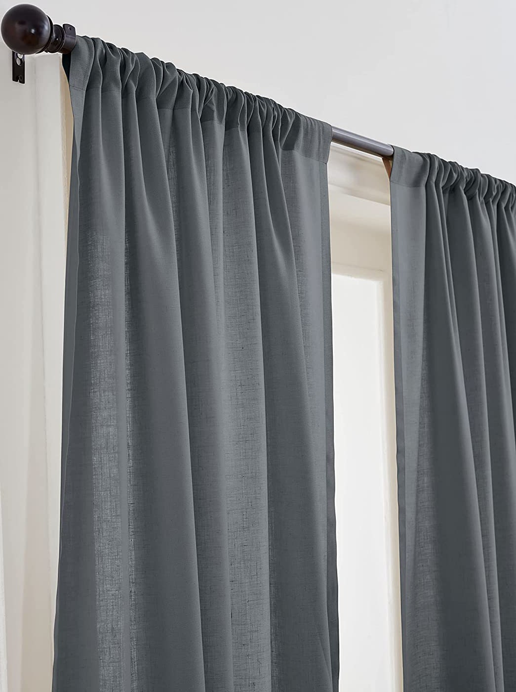 Charcoal Grey - 100% Pure Linen Curtains | Cotton Linen Mix | Two Panels | 2" Rod Pocket | Semi Sheer