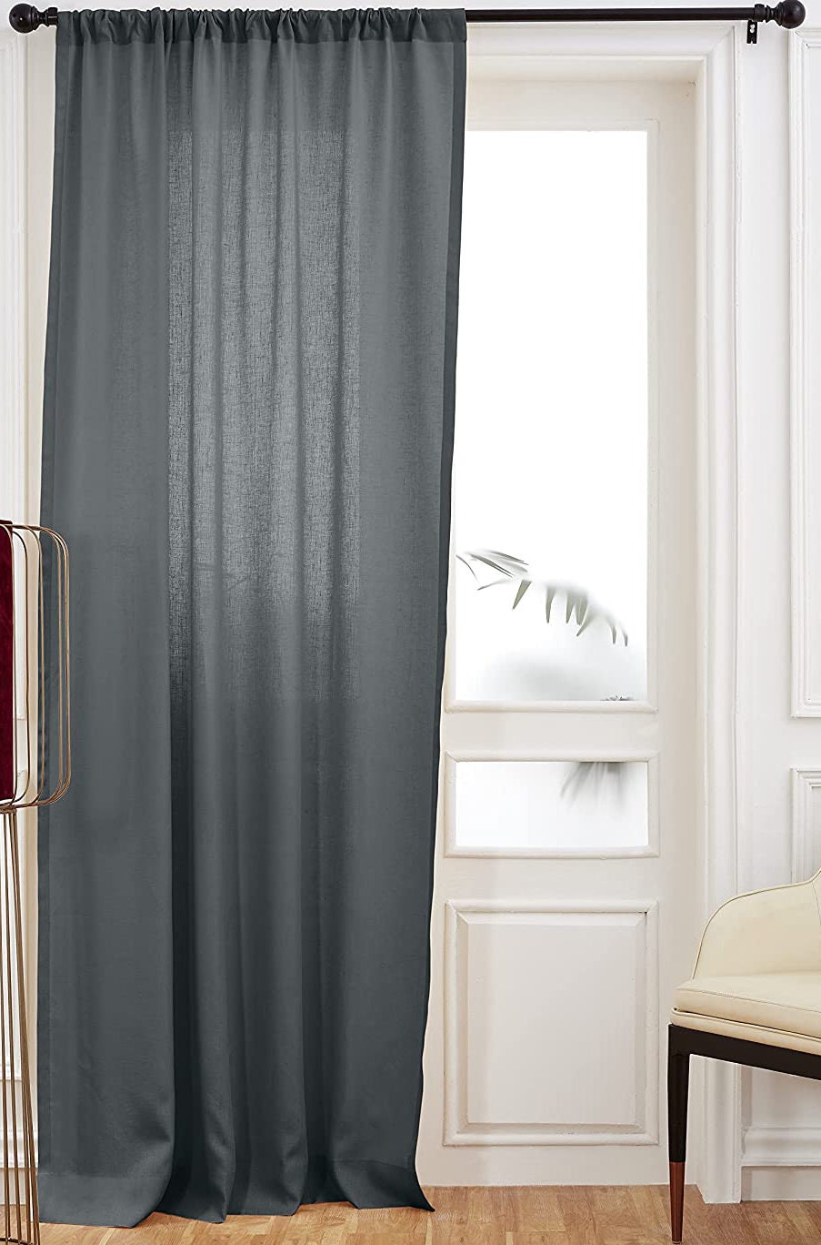 Charcoal Grey - 100% Pure Linen Curtains | Cotton Linen Mix | Two Panels | 2" Rod Pocket | Semi Sheer