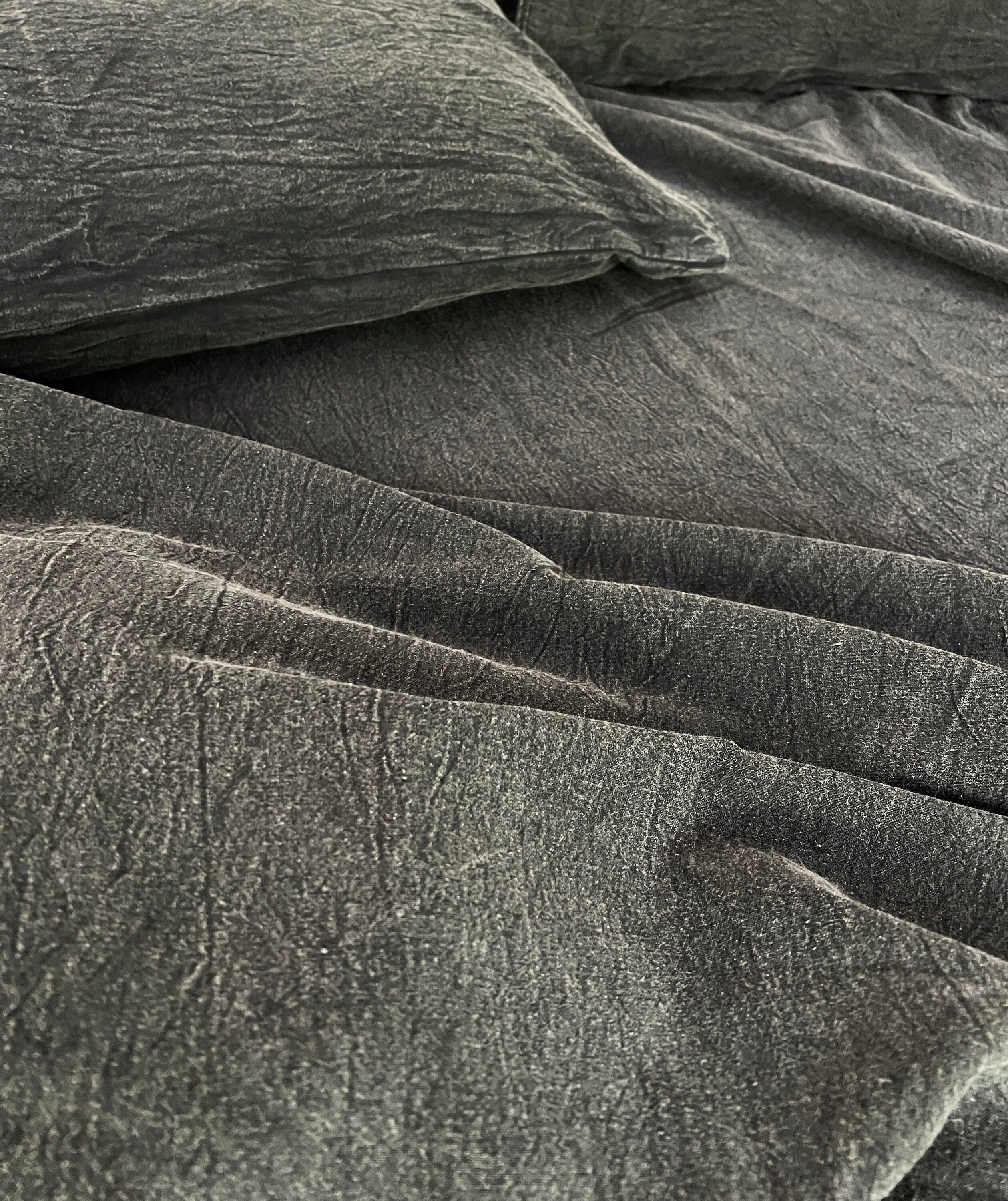 CharcoalBlack - Stone Washed | Antiqued | Ultra Soft | 100% Pure Linen | Linen Cotton Mix | 3 Piece Duvet Set | 4 Piece Sheet Set | Handmade